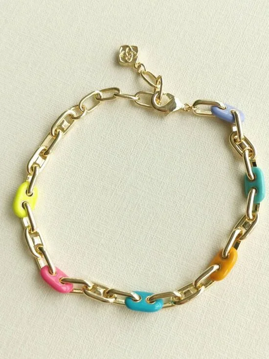 Kendra Scott Bailey Rainbow Multi Mix Gold Chain Bracelet NEW - Picture 3 of 4